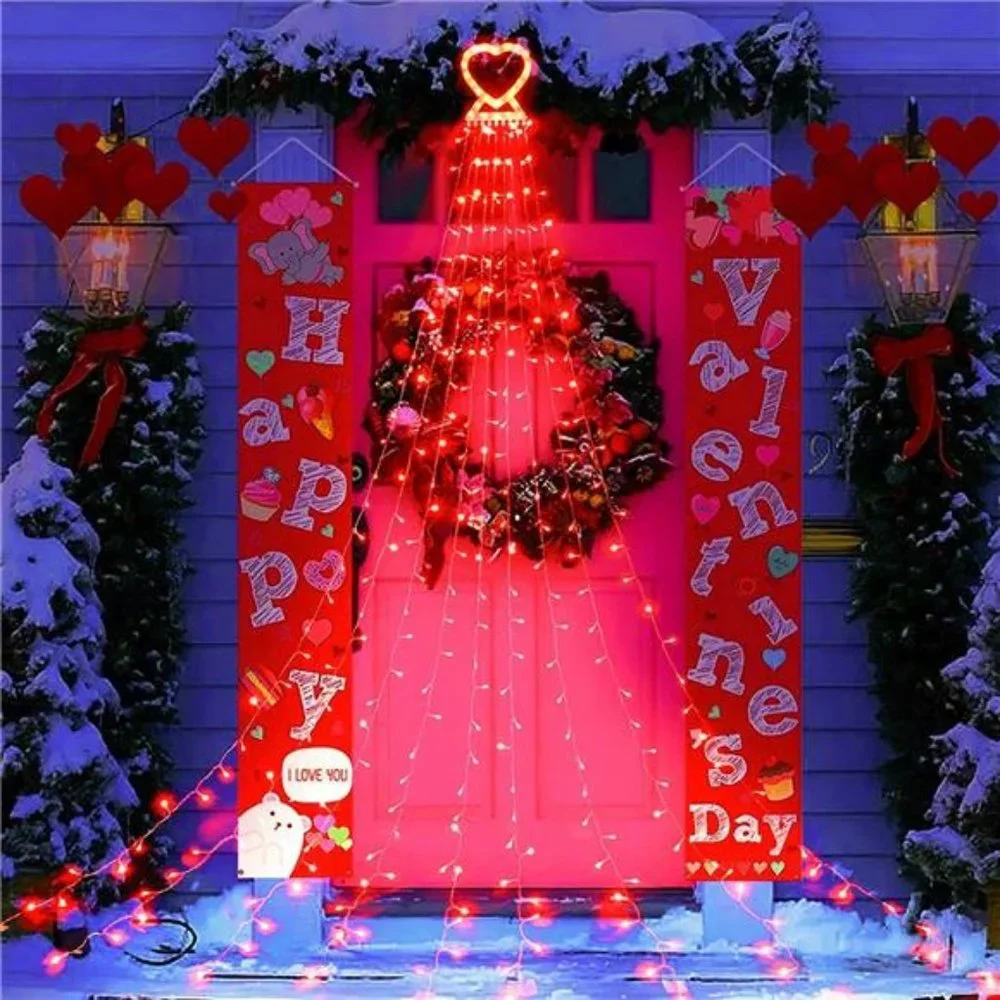 Out/Indoor Valentines Day Decor Lights,300 LED 8 Modes 29V Plug in Window Lights